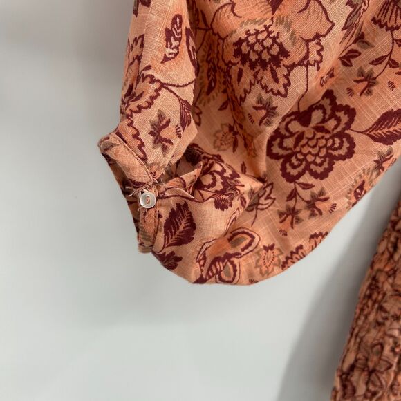 FREE PEOPLE Pink Floral Smocked Balloon Sleeve Square Neck Mini Dress Size Small - Picture 9 of 11